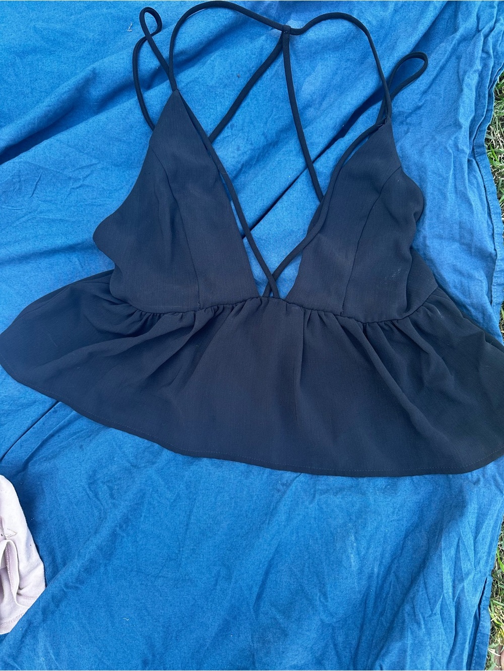Women’s Black Strappy Peplum Cami Top- silent and noise